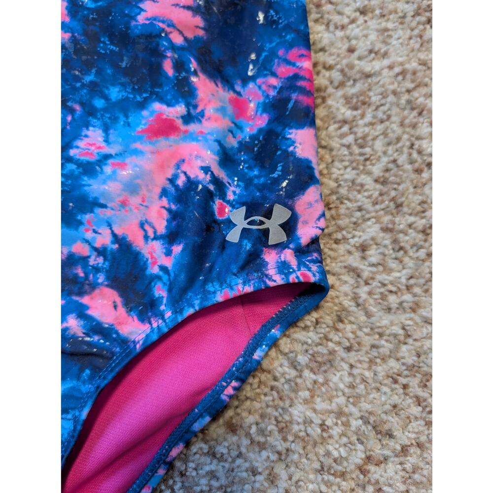 UNDER ARMOUR girls ONE PIECE swim suit, size 7; criss-cross back; Blue & Pink - Picture 7 of 7